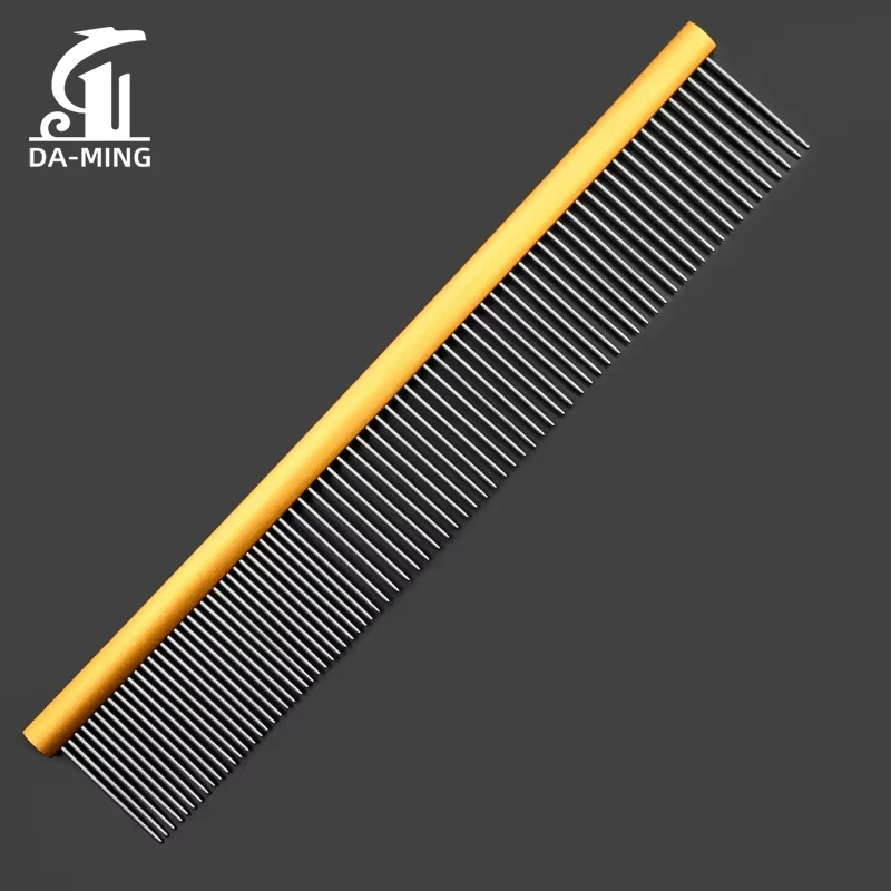Stainless Steel Pet Grooming Widened Row Comb Handle for Medium & Large Dogs/Cats for Pet Shops & Household Use Open Knot