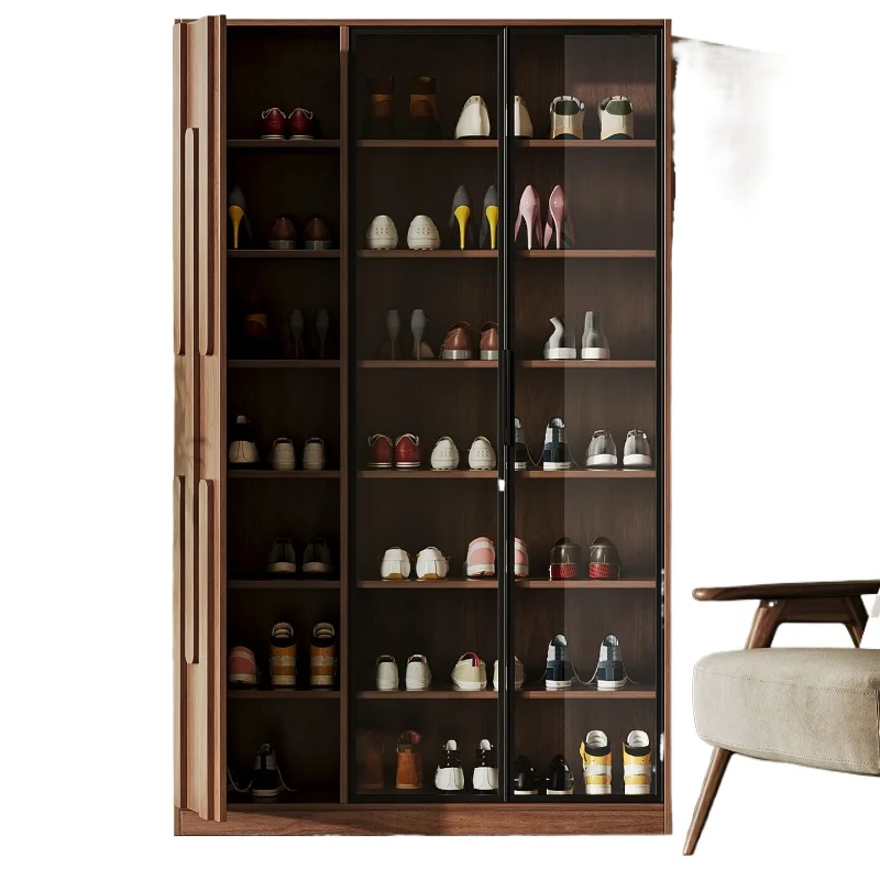 New Chinese-style solid wood shoe cabinet integrated partition against the wall, large-capacity multi-layer super large