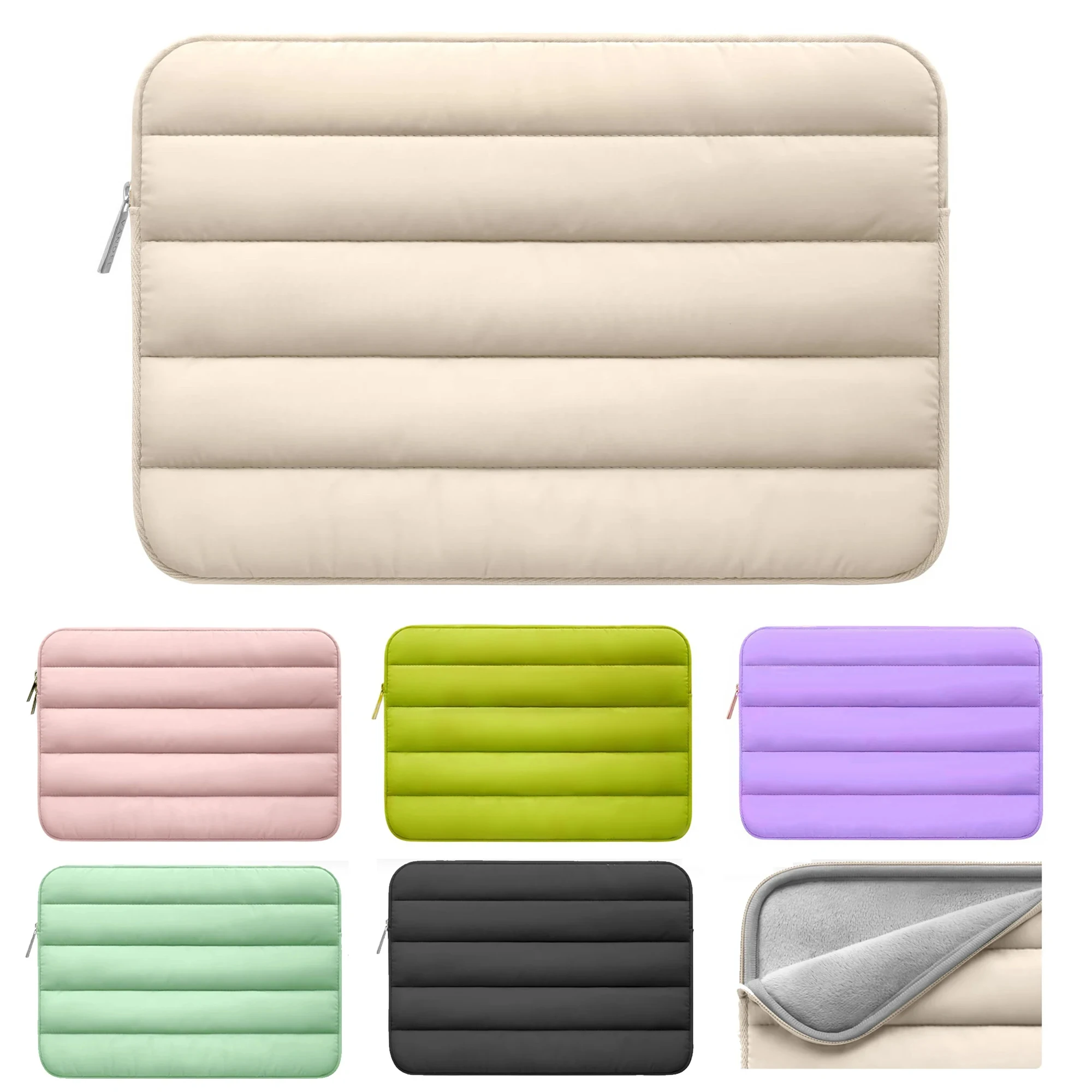 Puffy Laptop Sleeve 13-14 Inch Laptop Sleeve Beige Cute Carrying Case Laptop Sleeve Cover for MacBook Pro 14 Air M2 13 In