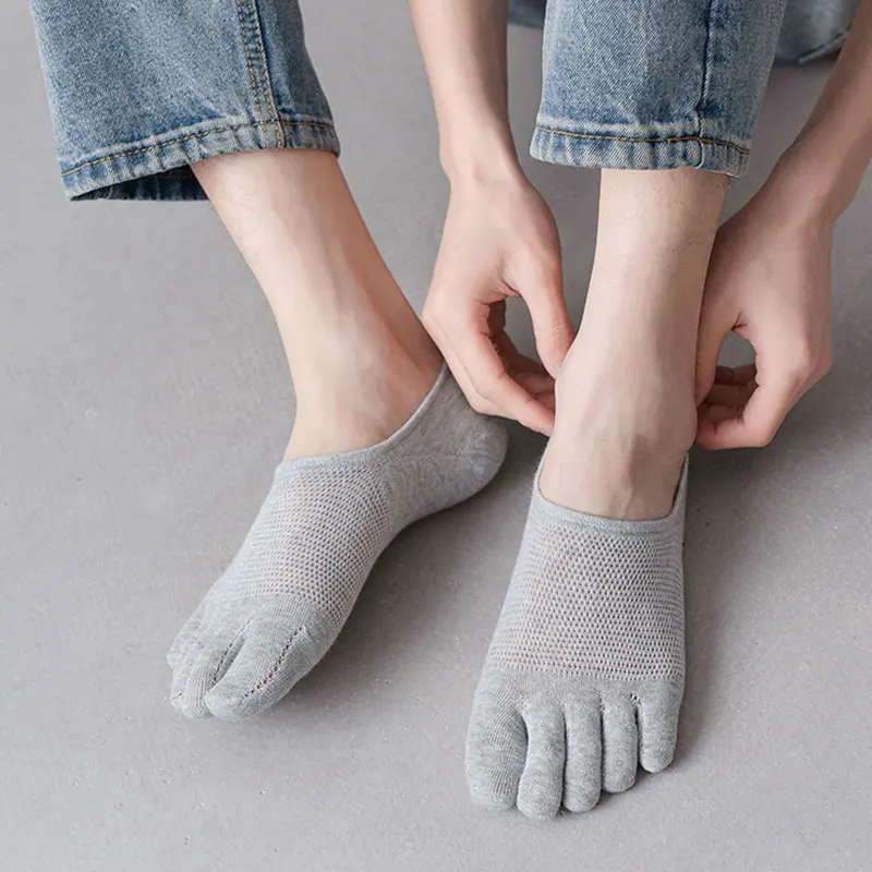 Men's Non-Slip Split-Toed Breathable Five-Finger Toe Socks Cotton Summer Invisible Boat Socks