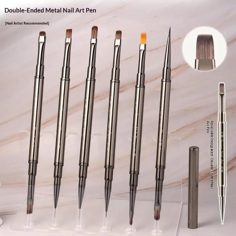 Double Head Nail Brush Dual Use UV Gel Painting Drawing Pen Portable Acrylic Nail Art Tool for Travel Manicure Kit