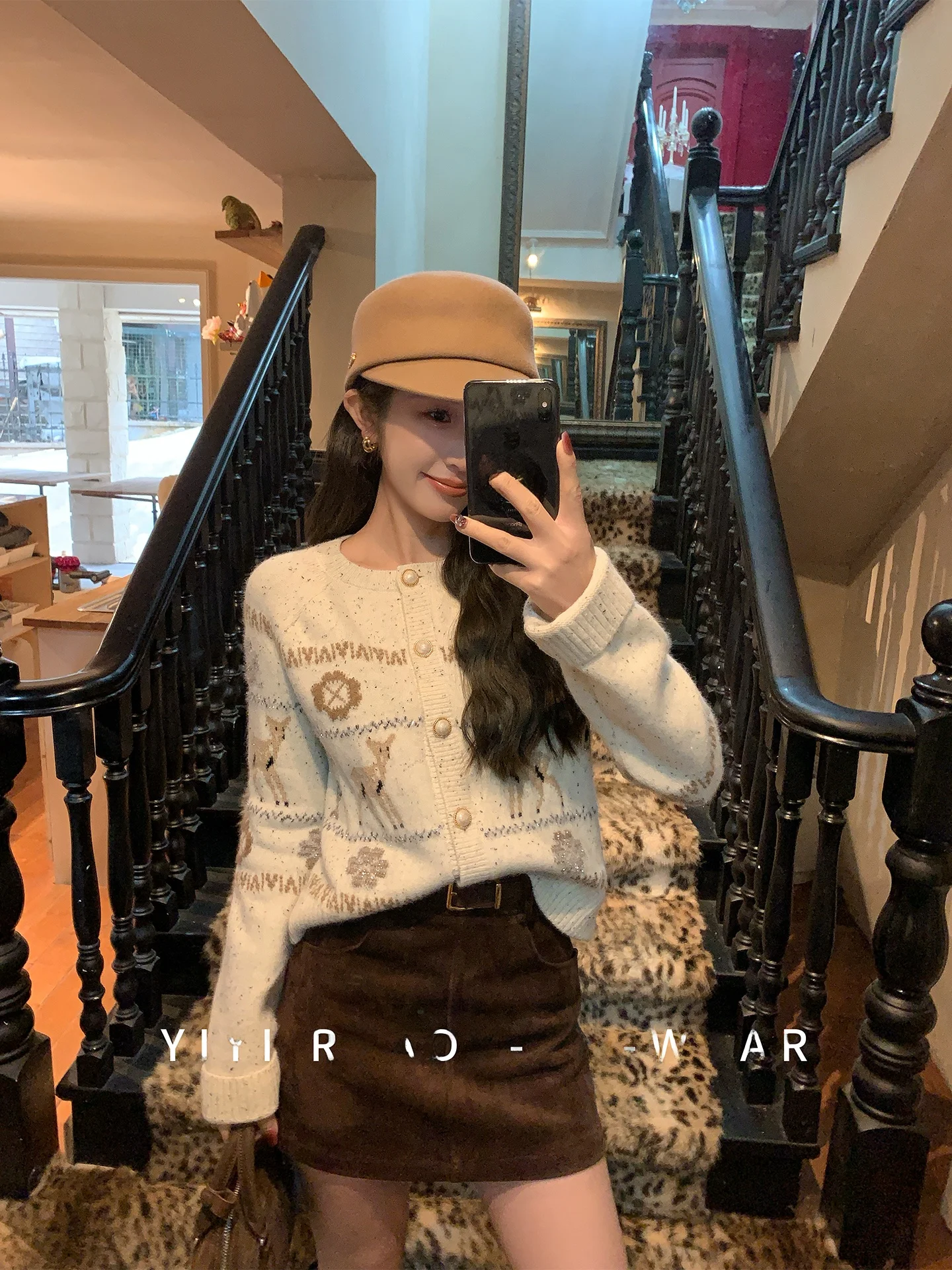 

Wool Knitted Sweater Women's Animal Pattern Embroidery Winter Cardigan Soft Loose Fit Long Sve round Ne Top