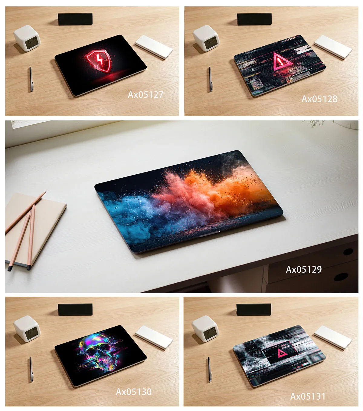Dark Grunge Warning Skull Powder Explosion Light Beam Shield Anti Scratch Protective Laptop Skin Sticker Self-Adhesive PC Decals view 3