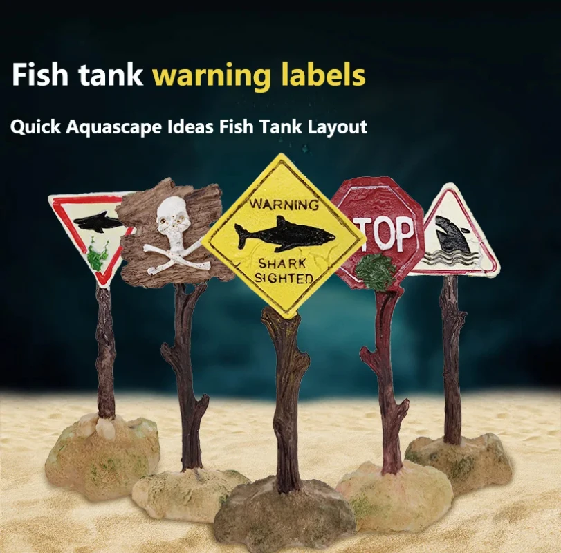 Creative Resin warning Signs Fish Tank Decoration Aquarium Signs CraftsAquarium Aquascape Decoration Cartoon Ornament 2025 New