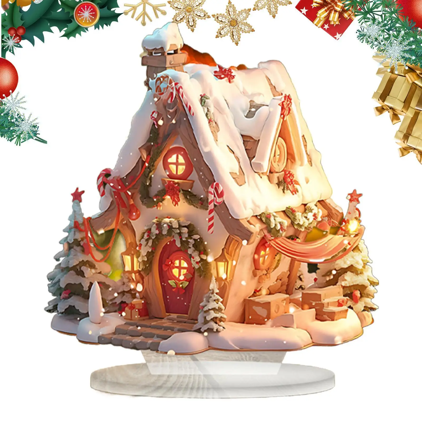 Adorno de cabaña acrílico 2D con luz LED, casas de pueblo de Navidad, decoración de mesa iluminada, recuerdos de fiesta navideña, regalo de Navidad