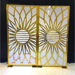 Stainless steel golden laser carved pattern background wall, banquet performance party, wedding background props display rack