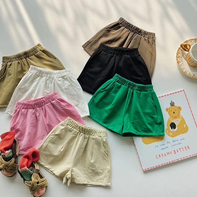 korean-2025-summer-toddler-girl-shorts-muslin-elastic-waist-thin-little-girl-shorts-solid-loose-all-match-young-baby-girl-shorts
