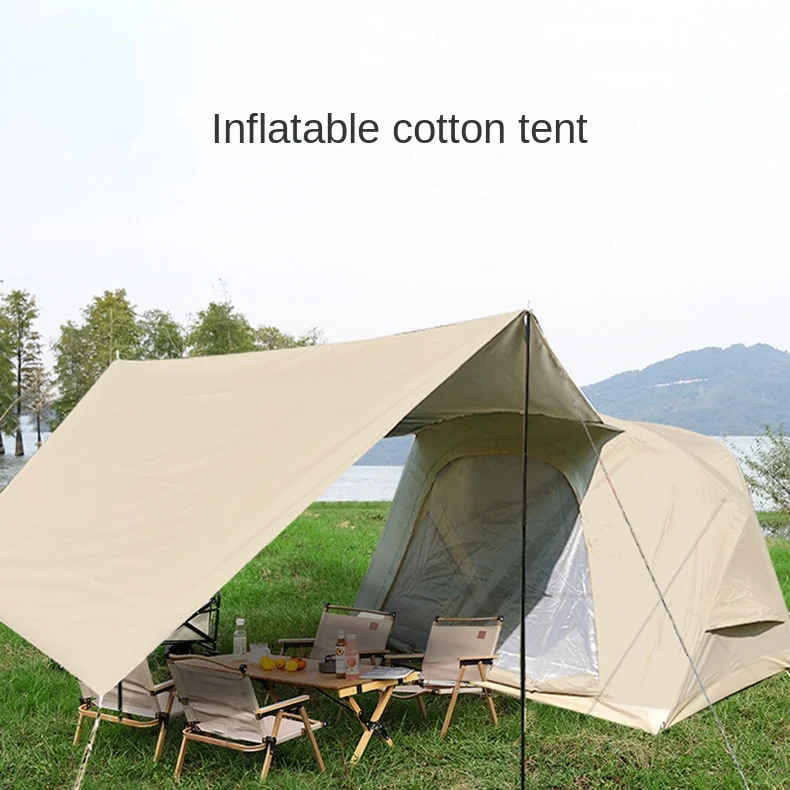 Quick opening inflatable cotton tent, outdoor thickened rainproof large canopy camping tent, portable family tent