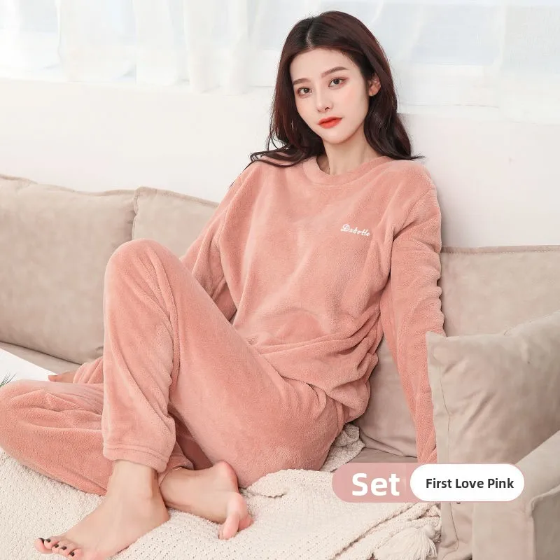 Women's Loose Comfortable Thickened Autumn Winter Sleepwear Set Cute Sweet Home Clothes Two-Piece Outerwear Casual Print Long...