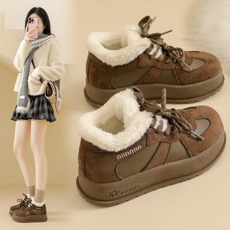 

Высокие хлопковые кроссовки, теплая повседневная женская обувь на флисовой подкладке, нескользящая и прочная, KT330