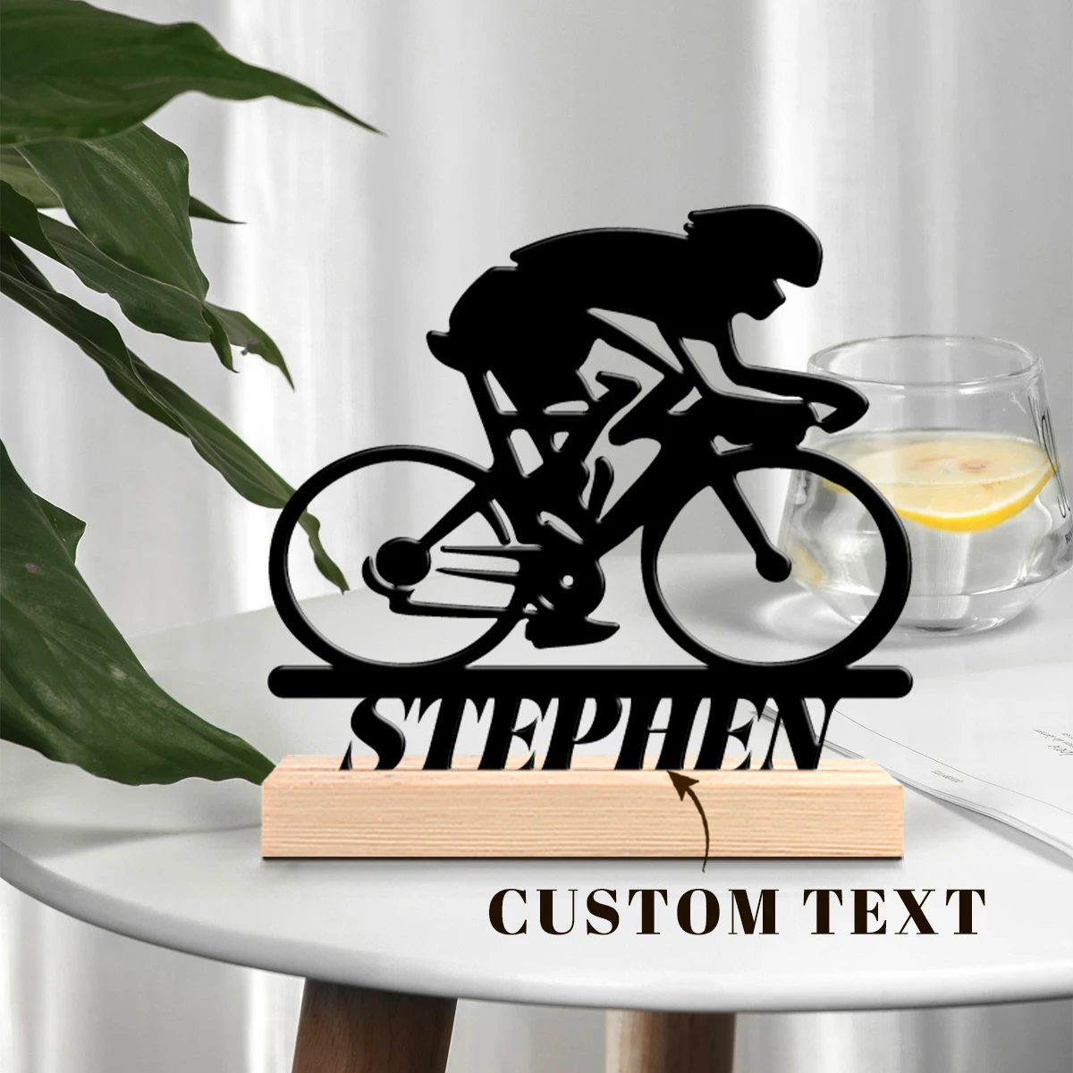 1pc Personalized Iron Desktop Ornament Customizable Name With Wooden Base Bar Decoration, Holiday Gifts