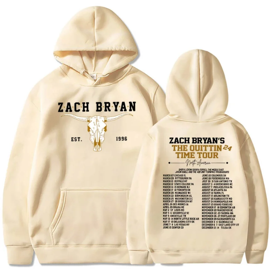 Streetwear Zach Bryan The Quittin Time Tour 2024 Hoodie Merch Fan Gift Pullover Top Unisex Oversized Casual Hoodies High Quality