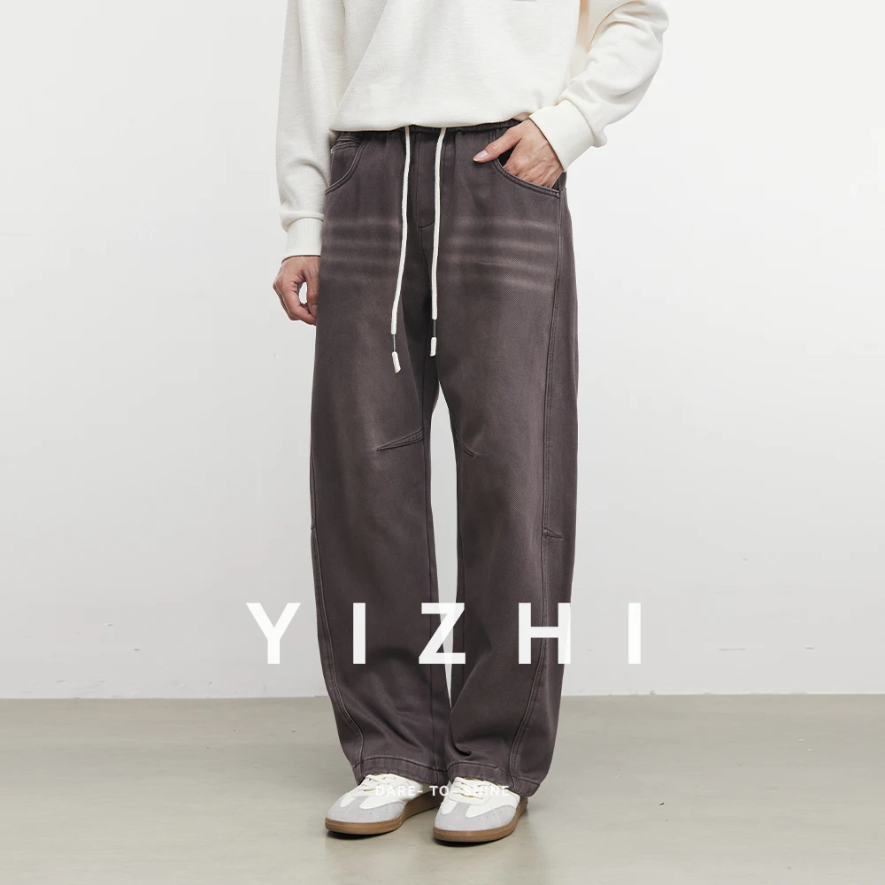 

Модные мужские 420 г тяжелые утолщенные теплые джинсы из чистого хлопка, осенние и зимние мужские прямые брюки на шнурке