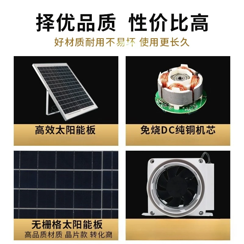 12V Solar Ventilation Extractor Fan, 110mm Duct Exhaust Fan for Roof Installation and Automobile Air Circulation
