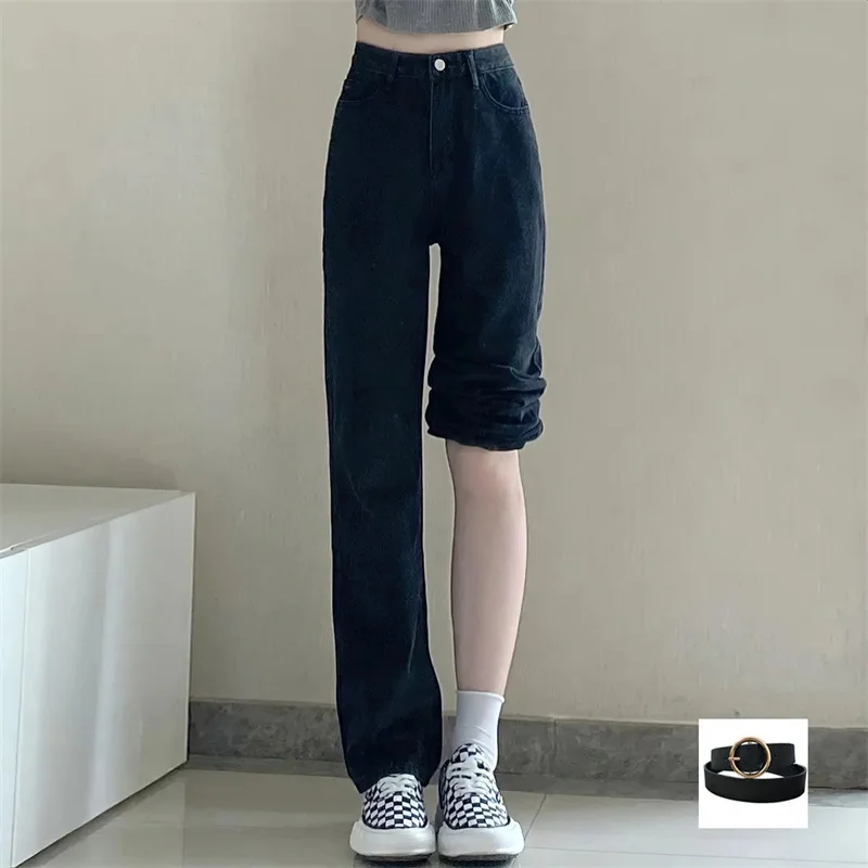 

2023 Fashionable Retro Style Wide Leg Jeans Women's Spring Autumn High Waist Covering Meat Show Thin Design Feel Big Horn Pants