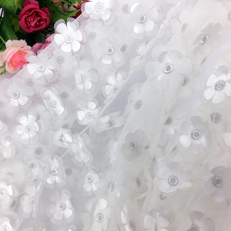 Mesh Embroidery Fabric Lace Double Layer Flower Wedding Dress Accessories Wholesale Cloth for Diy Sewing Material