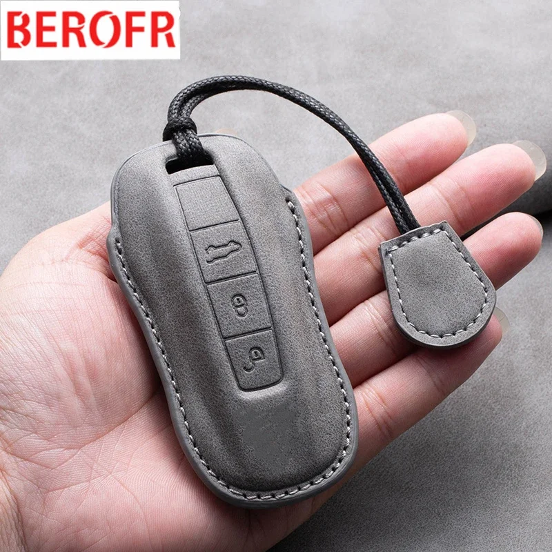 Custodia per chiave auto in pelle scamosciata per Porsche Cayenne 718 MACAN Panamera 911 Boxster 2020 2021 Smart Keyless Remote Fobs Proteggi la copertura