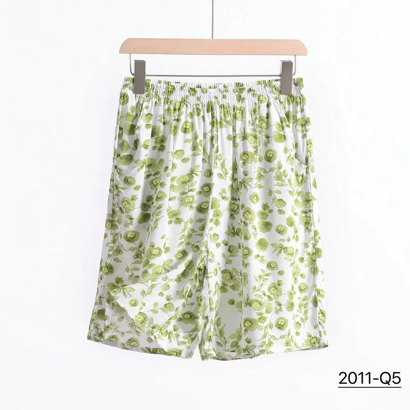 Shorts Popeline com flores, calças curtas casuais, shorts de praia soltos, Homewear, plus size XL para 6XL