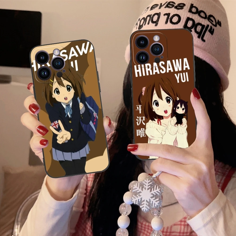 K-ON Hirasawa Yui Mobile Cell Phone Case for iPhone 15 14 13 12 11 X XR XS 8 7 Pro Max Plus Mini Black Soft Phone Cover Shell