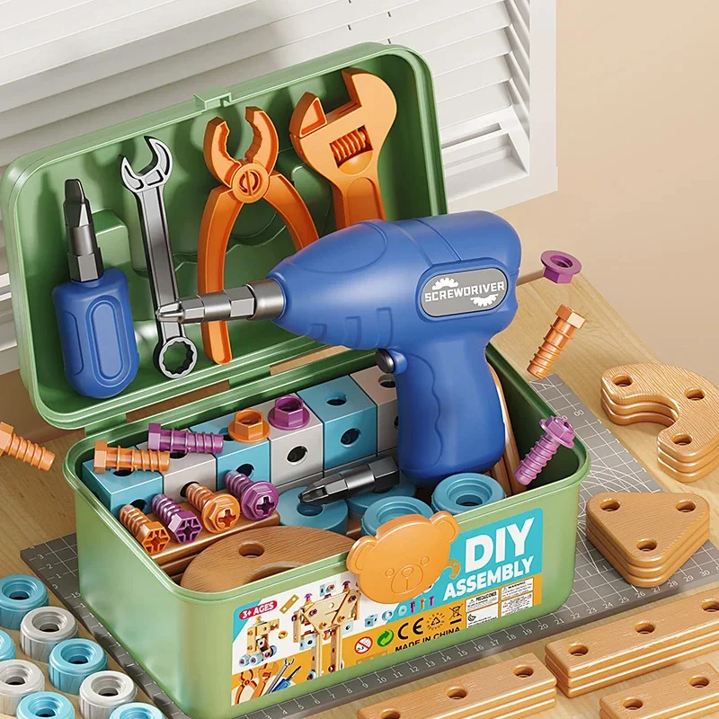 190PCS Children's Repair Tool Set DIY Nut Manual Disassembly and Assembly Puzzle Simulation Tightening Tool Box Toy Gift