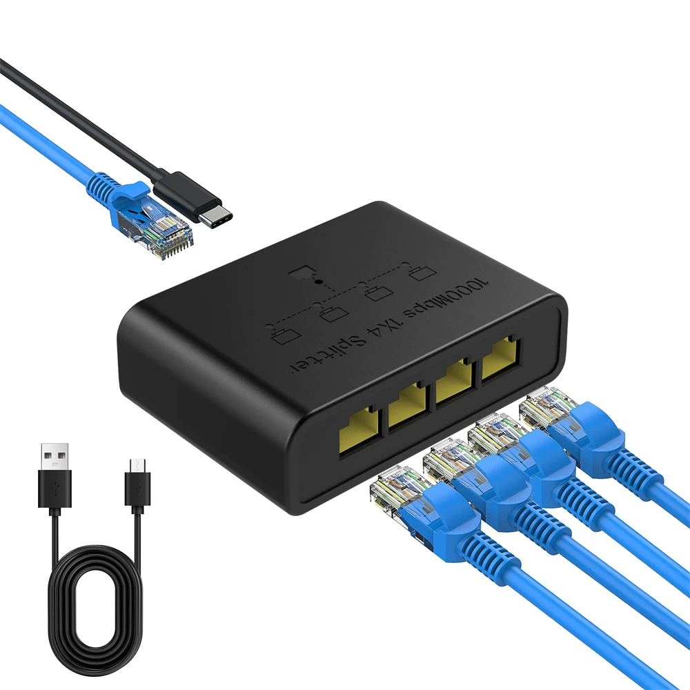 Ethernet Splitter 1 to 4, 1000Mbps High Speed Ethernet Cable Splitter, Gigabit RJ45 LAN Network Extension for Cat8/7/6/5e/5Cable