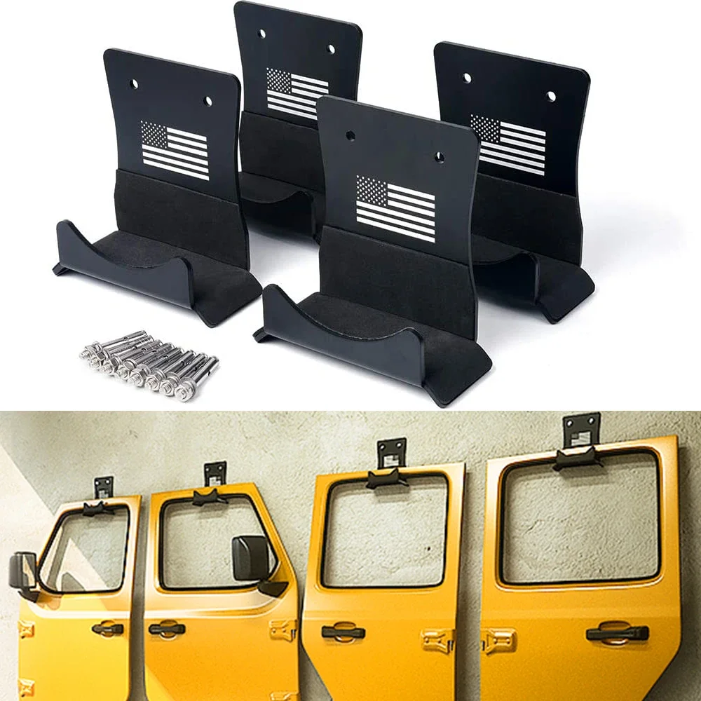 

Heavy Duty Door Hanger Bracket 4 Pack Wall-Mounted Removable Window Channel Door Holder Storage Rack for 1956-2020-Jeep-Wrangler