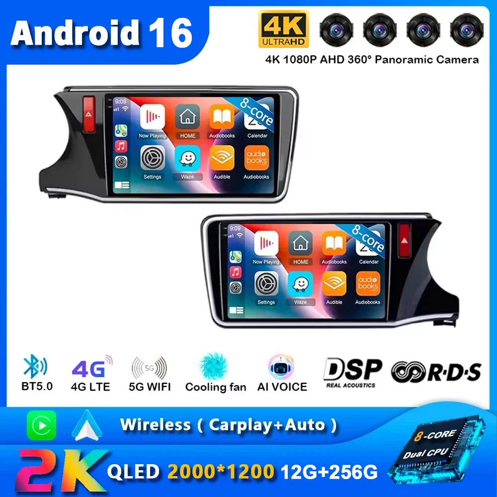 Android 16 For Honda City Grace 2014 2015 2016 2017 2018 2019 Multimedia Stereo Car Player Navigation GPS Radio 4G LTE WIFI