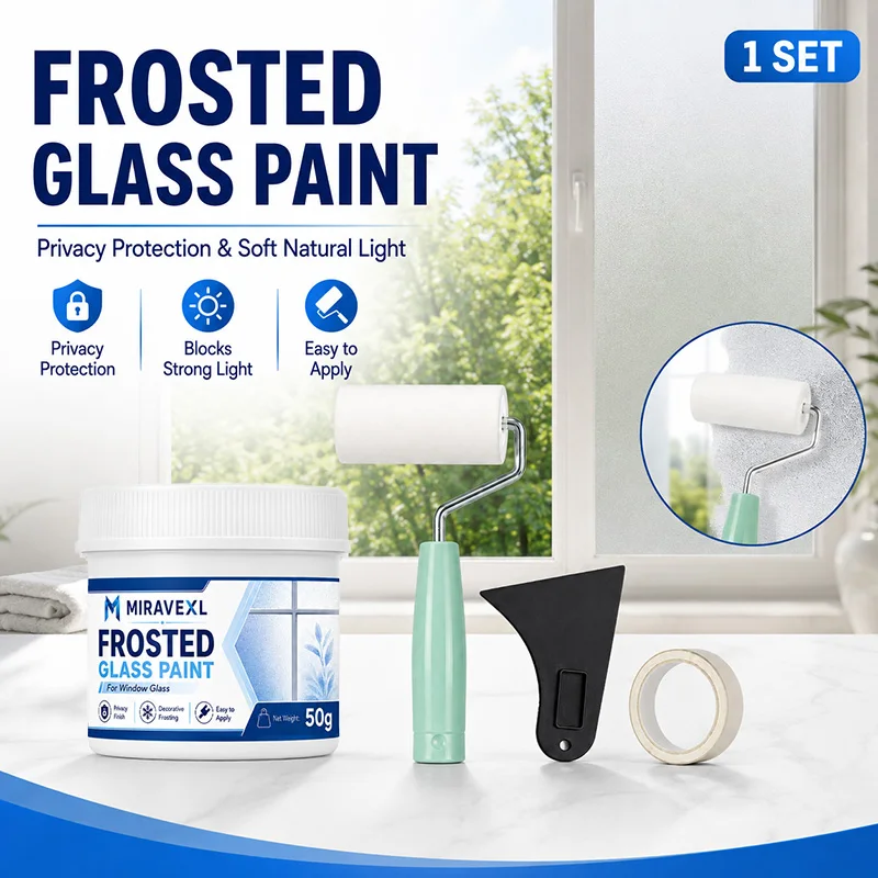 Frosted Glass Paint - Privacy Paint for Windows, Easy to Apply Decorative Frosting, for Bathroom, Kitchen, 50g with Tools