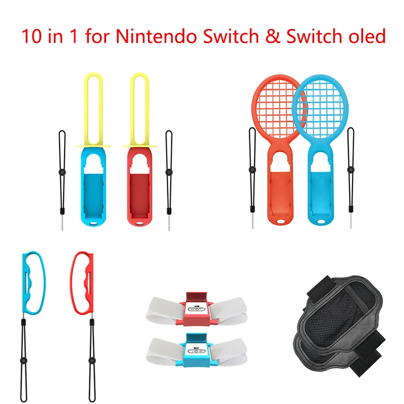 For Nintendo Switch Sports Control Set Joy-con Wristband Tennis Racket Fitness Leg Strap Sword Game Accessories For Switch OLED