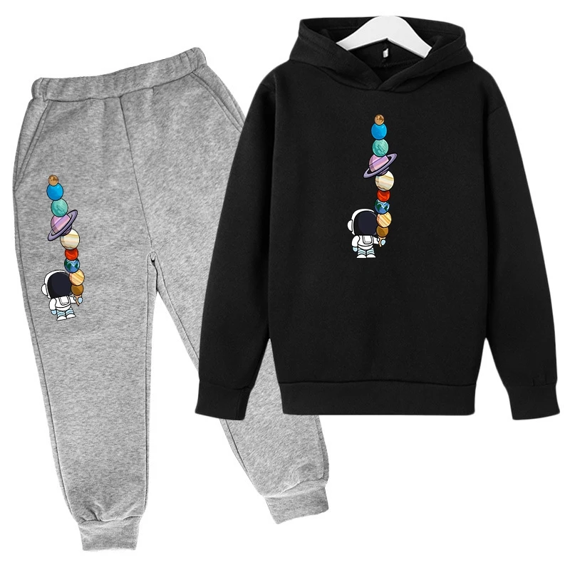 Kids Hoodie Spaceman Sweatshirt Top + Pants 2p Jacket Boys Girls Preschool 3-12 Years Old Beautiful Girl Sunshine Athleisure Set