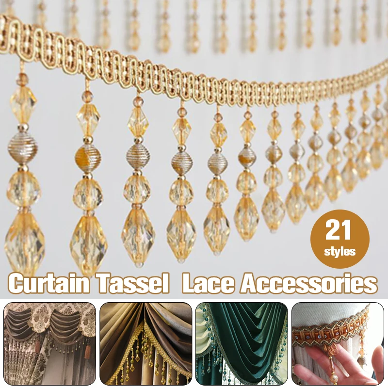 2/4/6M Curtain Lace Crystal Beads Decoration Lace Tassel Accessories Pendant Ball Pumpkin Beads Decor Fringe Trim Upholstery