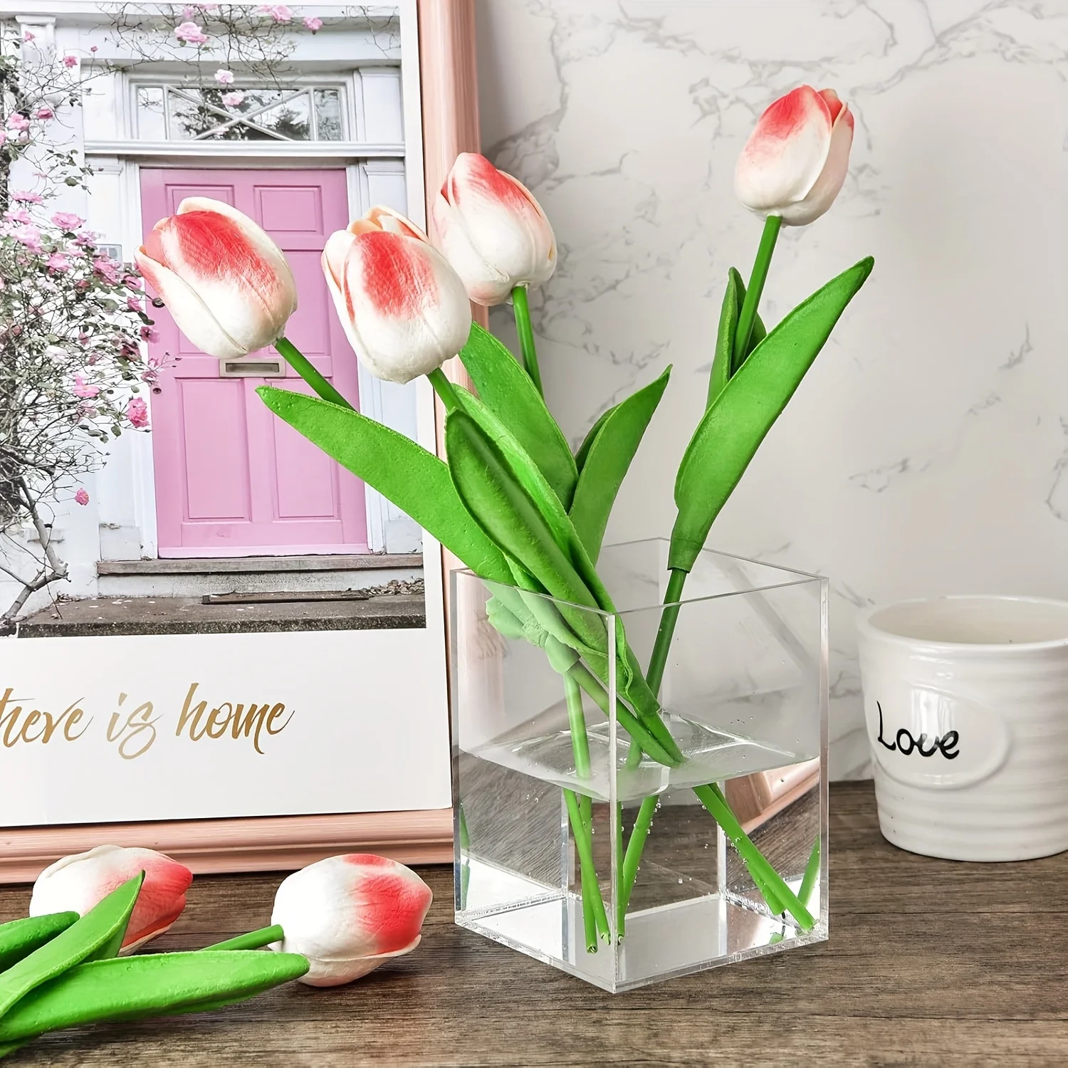 4 قطع حامل أقلام مربع من الأكريليك، كوب أقلام رصاص شفاف، تخزين فرش المكياج، منظم سطح المكتب للمكتب والمدرسة والمنزل، محمول