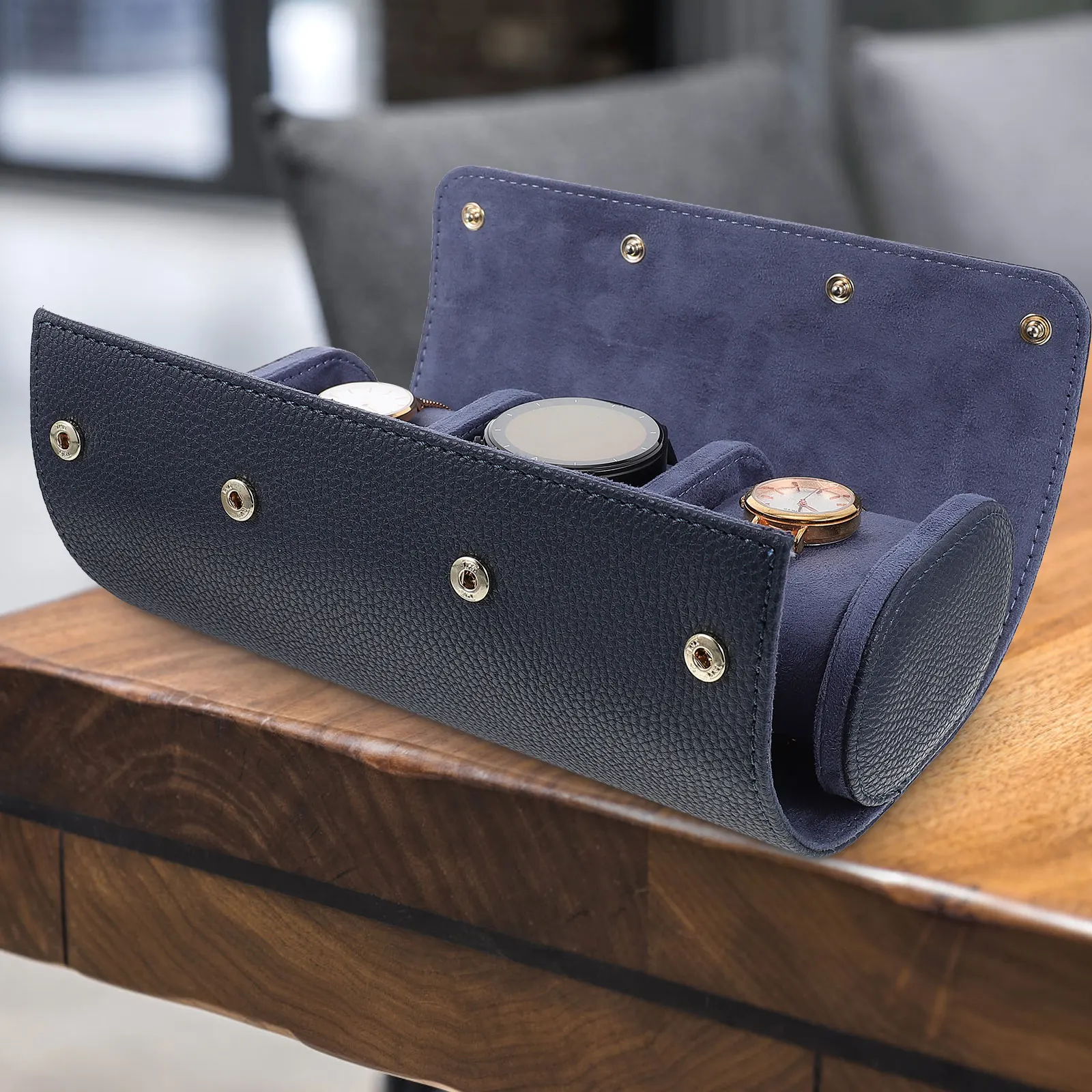 Watch Storage Box 1 Organizer Case for Men Blue Flannel Velour Dust Proof Protective Watch Case Storage Solution