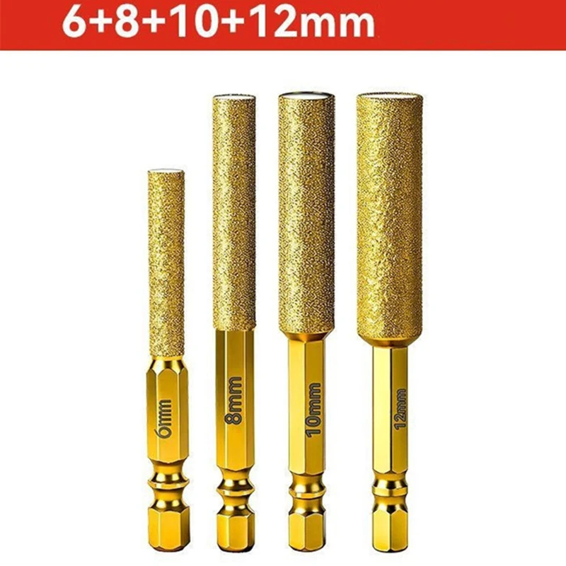 D6 8 10 12 4pcs Diamond Core Bits Dry Drilling Thread Hexagonal Shank Core Drill Bit Hole Saw For Ceramic Tile Granite Marble Cr