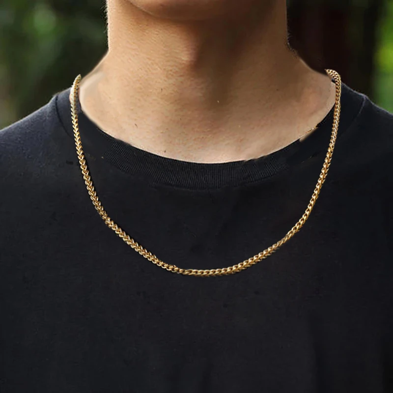 Złoty kolor Franco Link Chain naszyjniki dla kobiet mężczyzn Hip Hop raper naszyjnik 3MM łańcuchy ze stali nierdzewnej minimalistyczna biżuteria C024