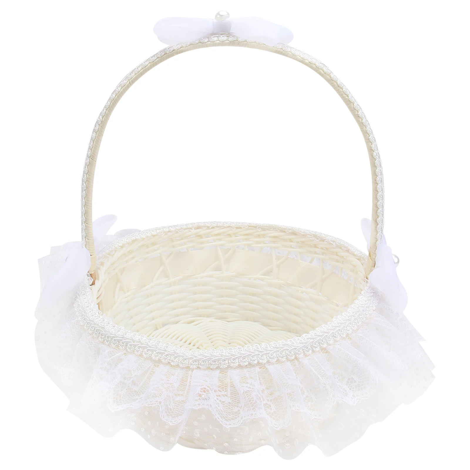 

1pc Petal Basket White Round 22x23cm Wedding Baskets for Girls Flower Bride Decorative Reusable Party Accessories Storage