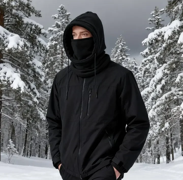 Unisex Winter Knit Hood - Windproof Mask with Drawstring, Motorcycle Riding Headgea Warm Knitted Cap Cold Weather