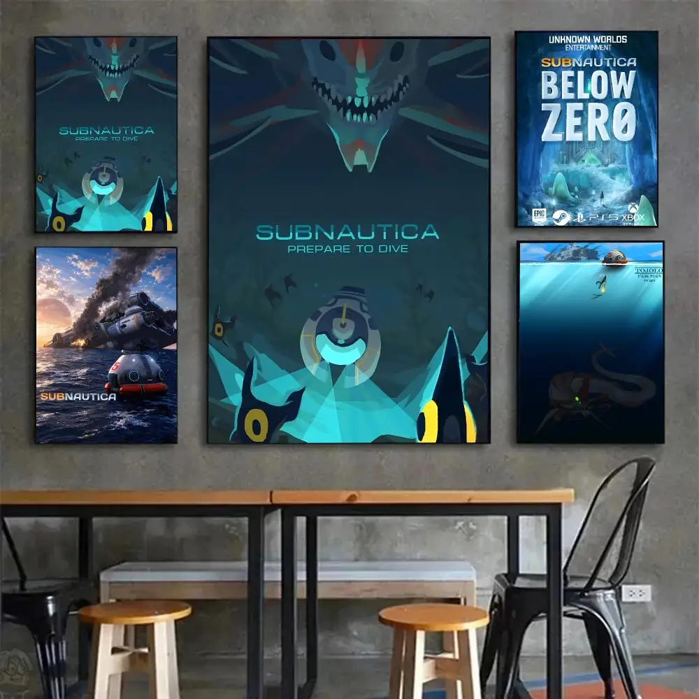 survival game underwater S-Subnautica Poster Painting Wall Art Mural for Living Room Home Decor and Gifts