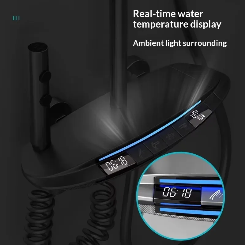2026 Brushed Gunmetal Smart Digital LED Shower System Set, Brass Body with Soft Mist Spray, Luxury Design Shower Head