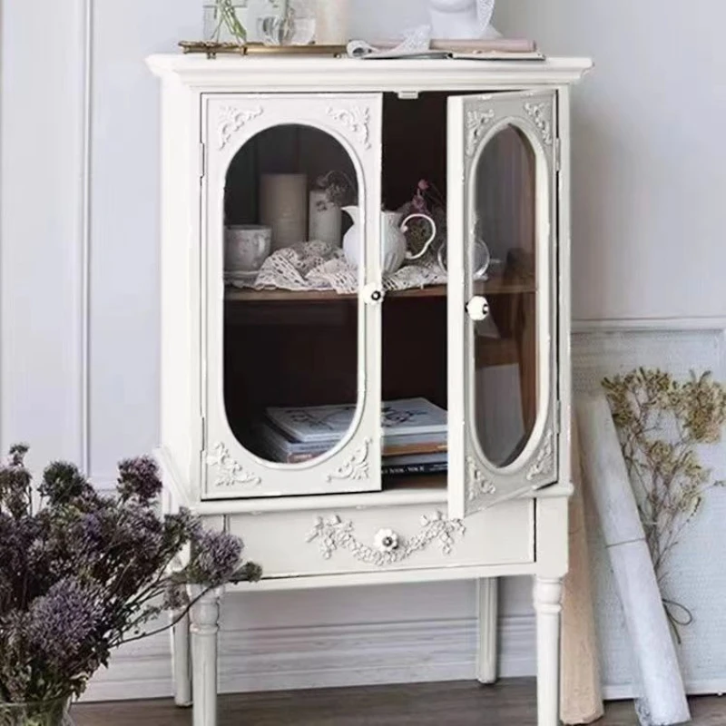 French retro small cabinet, dining side cabinet integrated against the wall, household small size narrow bed and breakfast