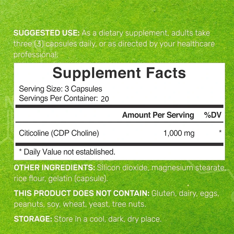 DEAL Supplement Citicoline CDP Choline - Super Choline Supplement - Non GMO-60 Capsules