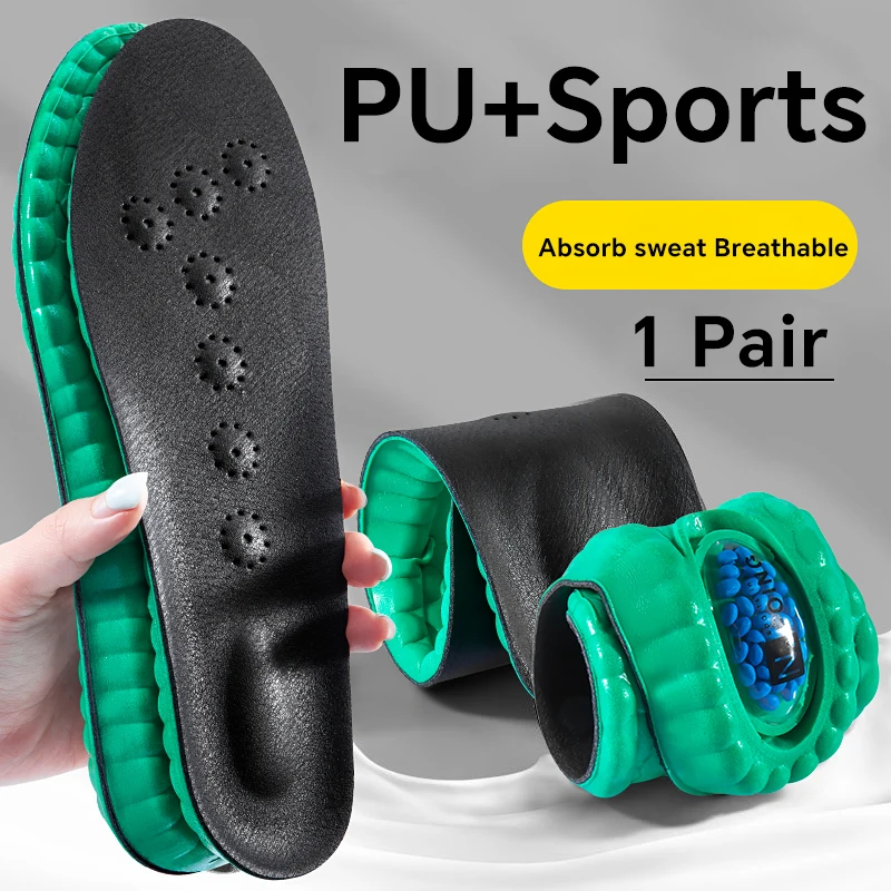 

Sport Shock Absorption Soft Sole With Air Cushion Insole PU Leather Breathable Arch Support Orthopedic Shoes Pad Men Women