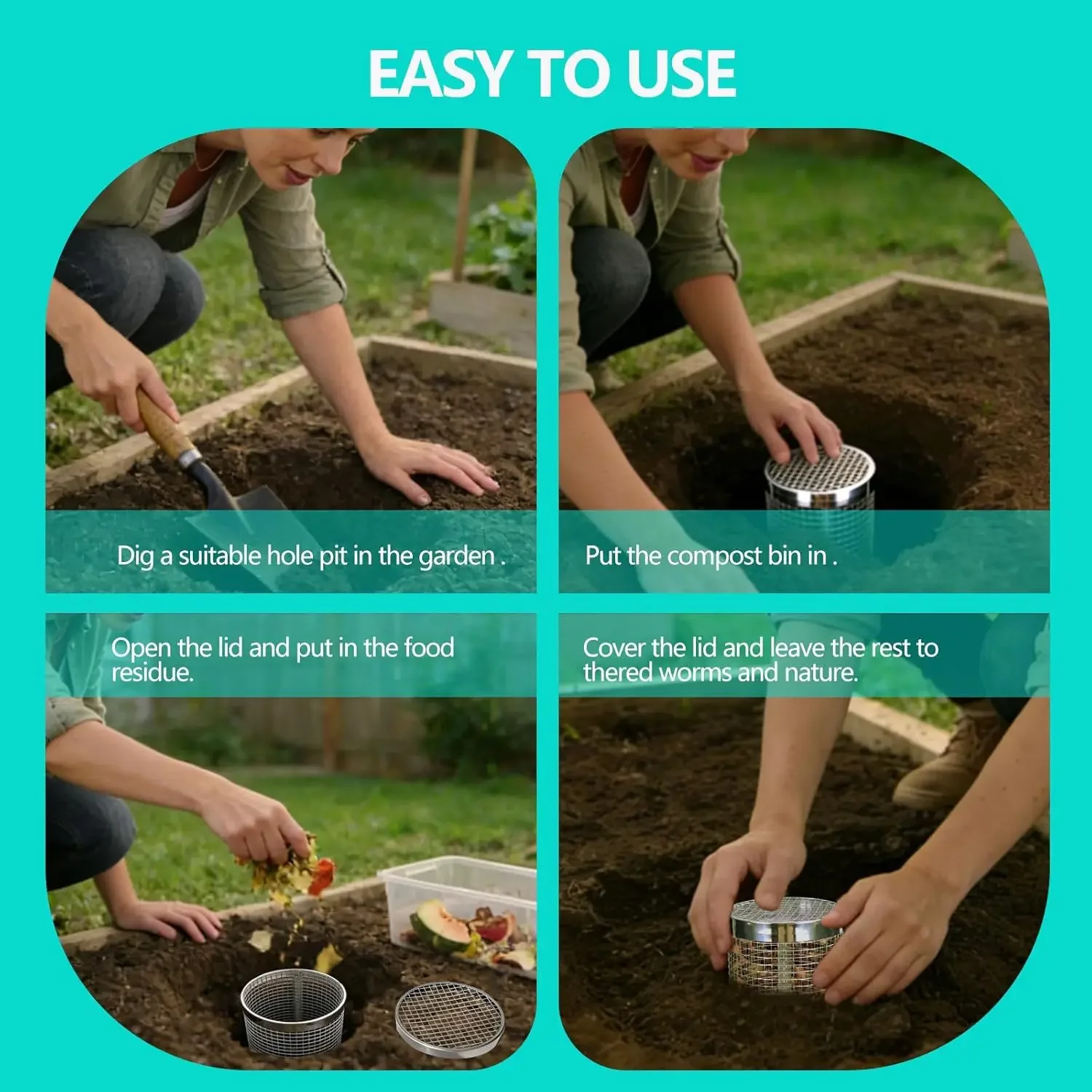 Underground Worm Composter Round Stainless Steel Composting Bin Small Household Type for Backyard Garden Waste Treatment