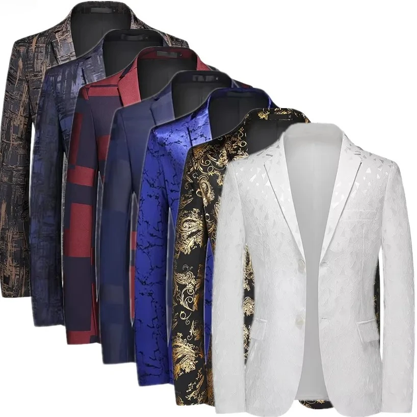 

New Autumn Men's White Suit Jacket, Black Slim-fit Blazers Coat, Red Blue Terno Masculino, Asian Sizes Outerwear. M-5XL 6XL.