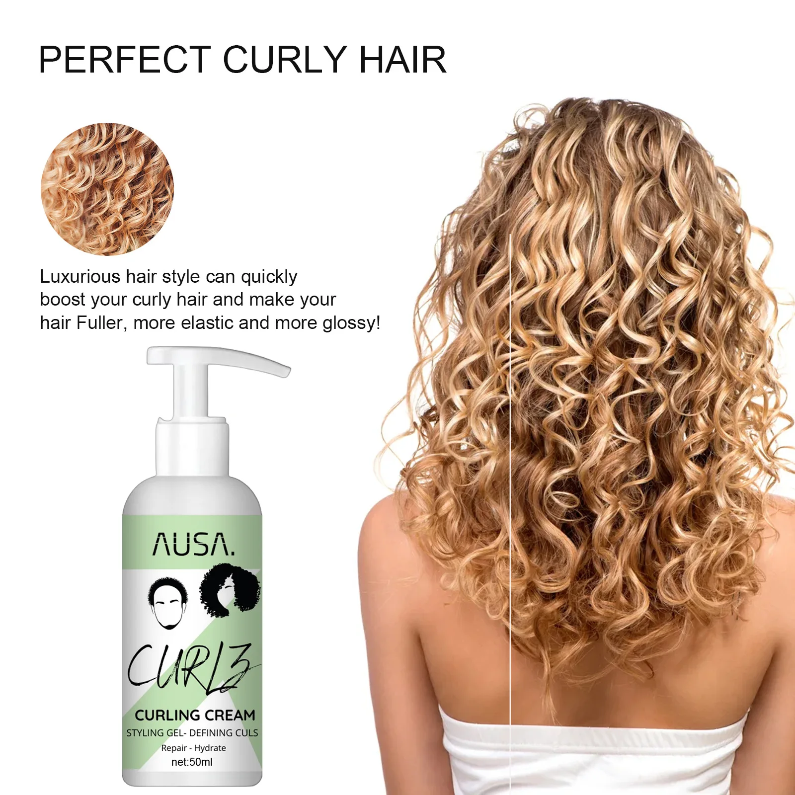 Curly Elastin Moisturizing Styling Fluffy Elastic Strong Hair Smoothing Frizz Conditioning Lockiges Elastin curly hair products