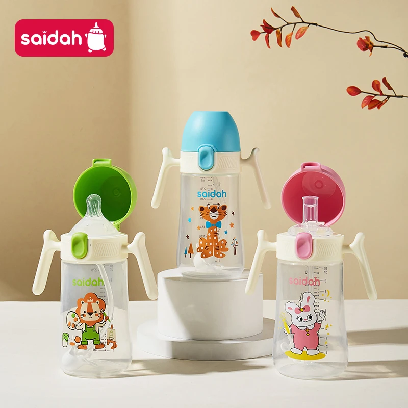 10oz Clamshell Baby Feeding Bottle Silicone Straw Spill-Proof Leak-Resistant Toddler Training Drinking Water Sippy Cup