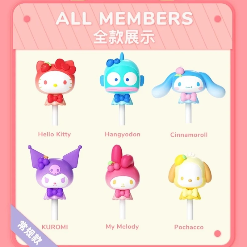 Sanrio Mini Figures Lollipop Blind กระเป๋าน่ารัก Kuromi Cinnamoroll Hangyodon Pocacho Hello Kitty เด็กวันเกิด Party Props ของเล่น