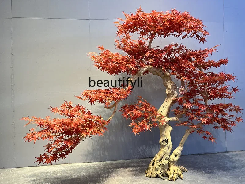 Simulation Red Maple Tree Shape Fake Trees Sales Office Window Floor Zen Fake Trees Landscape Decoration