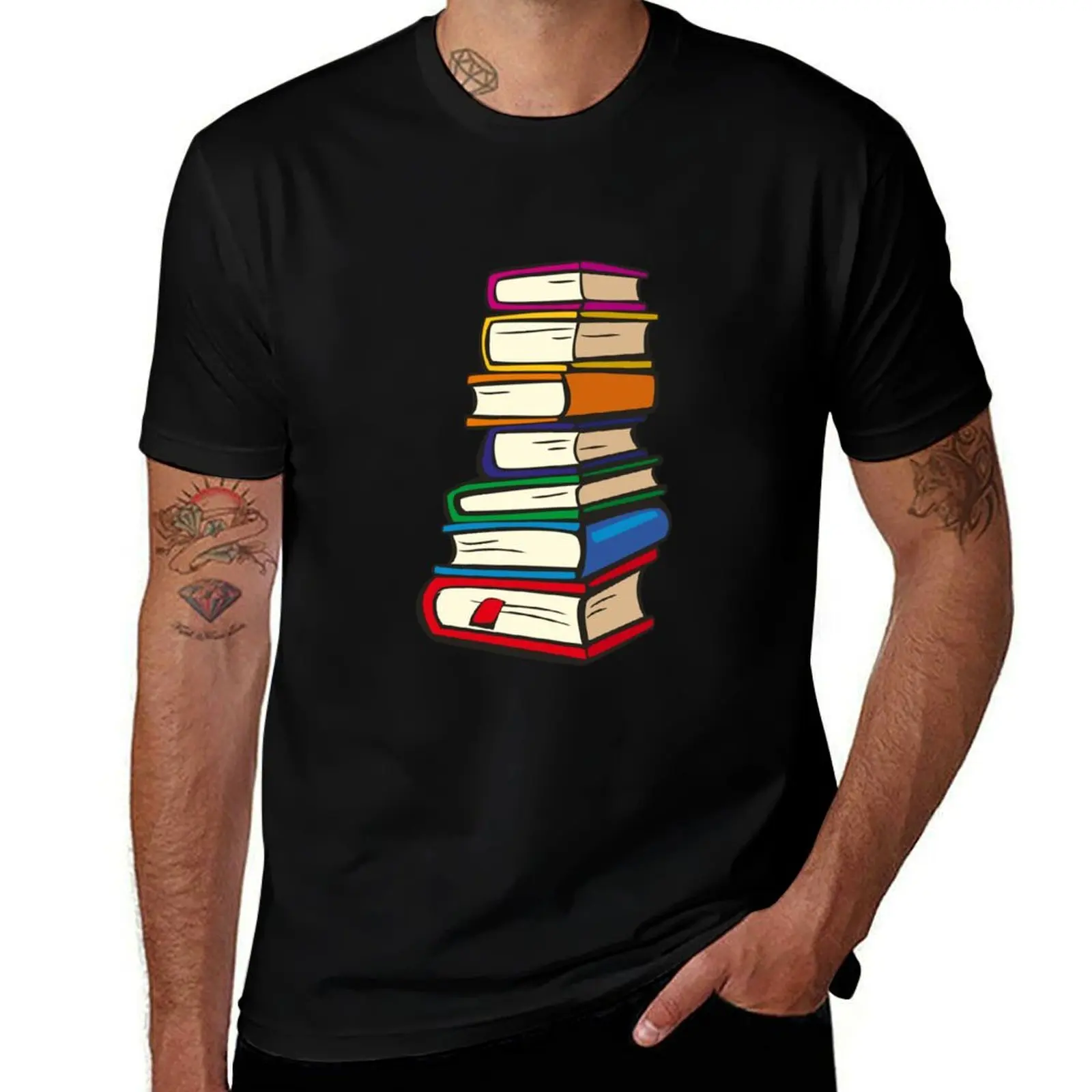 Stack of Books T-Shirt Streetwear Print Tee Shirt T-Shirt