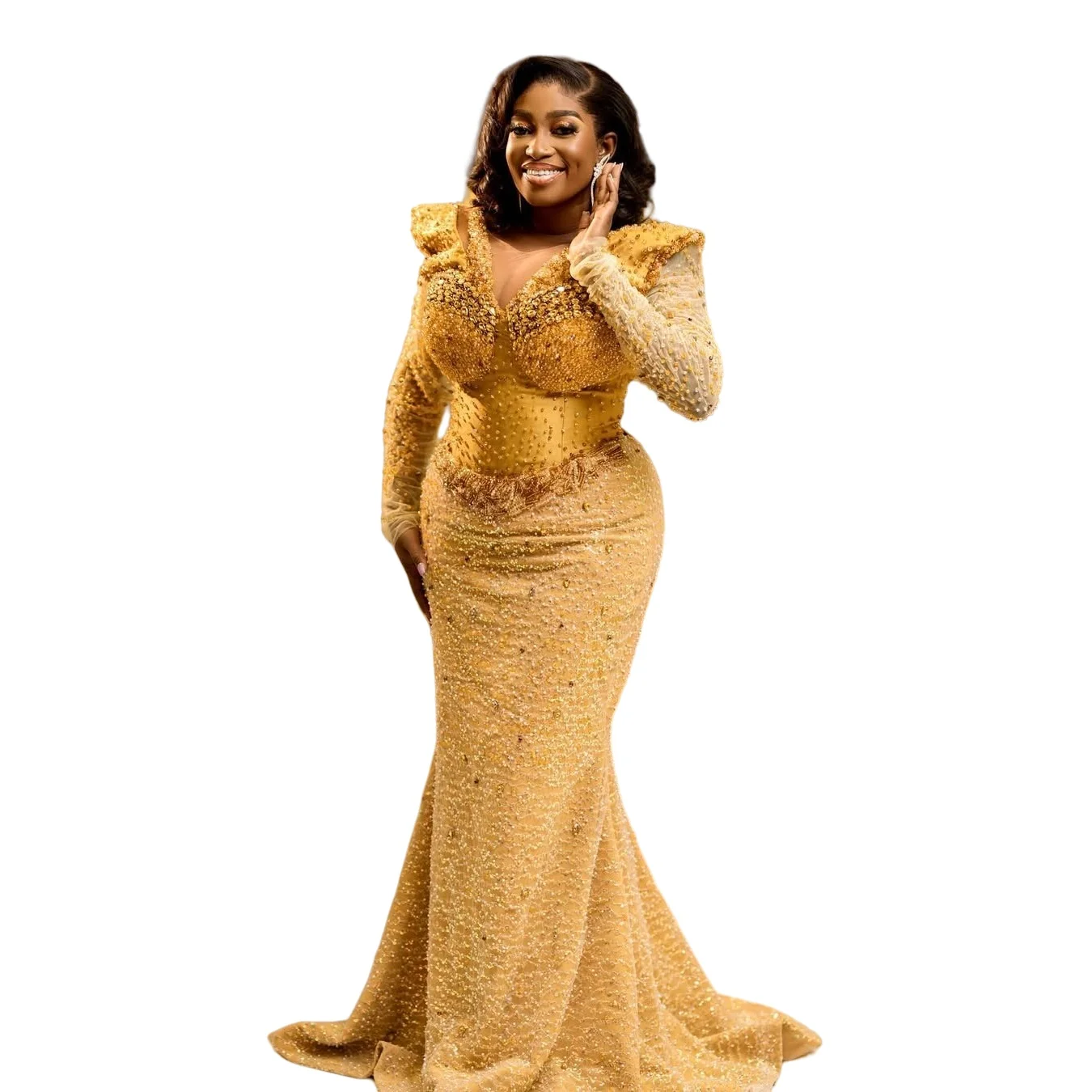 Aangepaste 2025 Gold Illusion Zeemeermin Prom Dresses Kristallen Kralen Lovertjes Avond Formele Partij Verjaardag Jurken ZJ 203